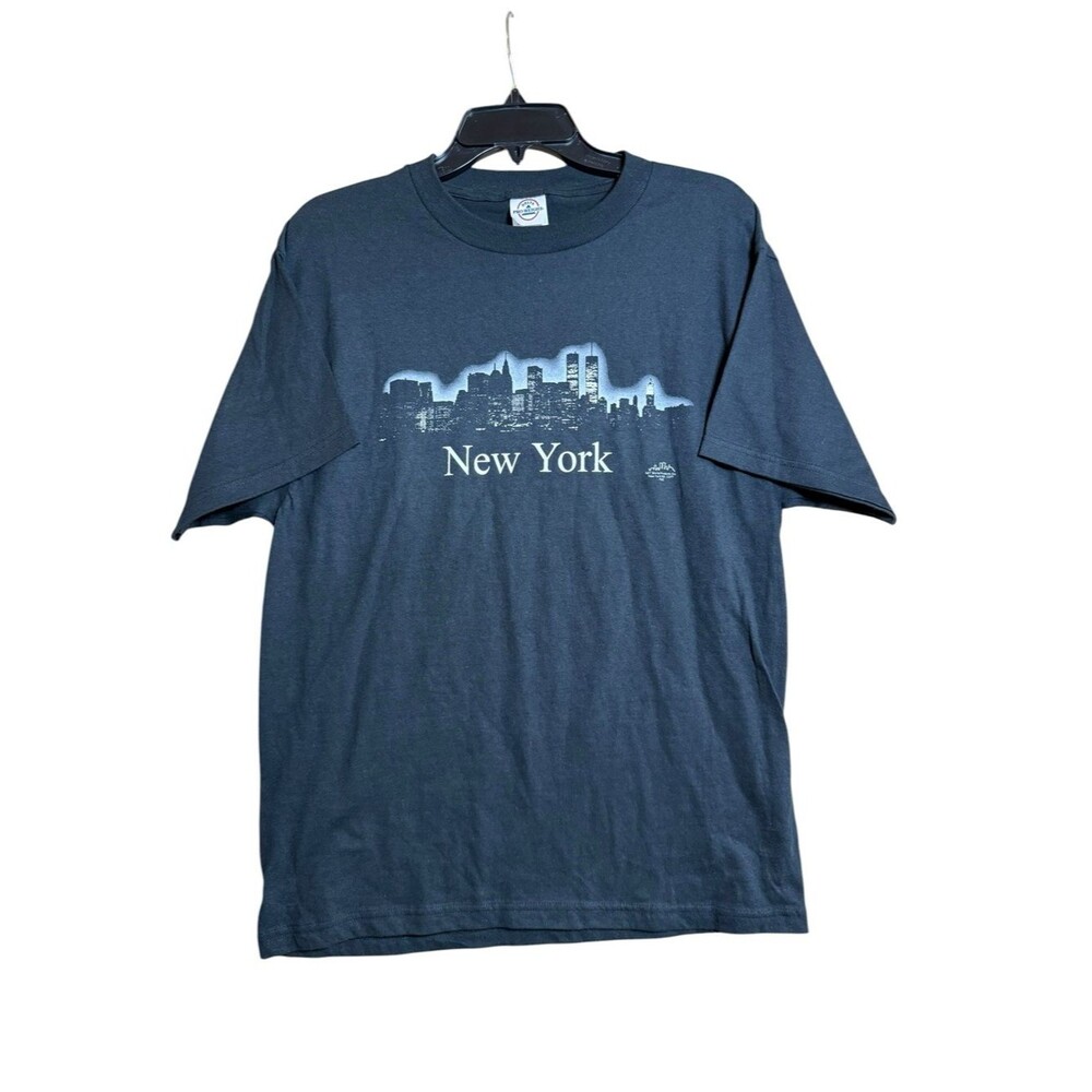 Vintage Delta Pro Weight New York City Skyline Twin Towers Black T-Shirt Size M